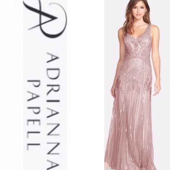 Adrianna Papell beaded V-Neckline sleeveless long gown - Picture 2 of 9